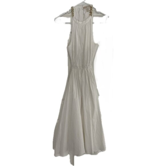 MICHAEL MICHAEL KORS Womens White Open Waist Midi Dress Logo Chain W/Pockets XS - Picture 2 of 6